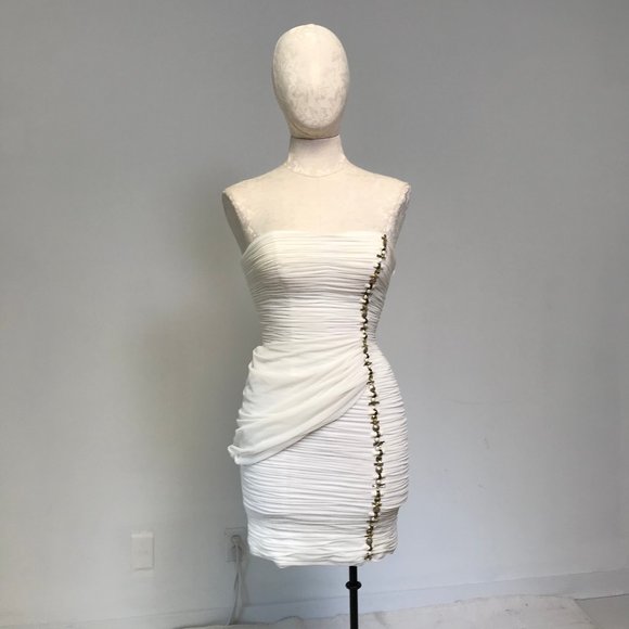 Vintage S Bandage Tulle Bodycon Dress White Cream - Picture 2 of 12